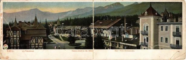 Újtátrafüred, Neu-Schmecks, Novy Smokovec (Tátra, Magas Tátra, Vysoké Tatry); Ferencz József csúcs, Vízgyógyintézet. Feitzinger Ede 817/2. 1902/12. / Stít Frantiska Jozefa, spa. panoramacard  (fa)