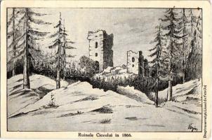 Csicsó, Ciceu; várrom 1866-ban télen / Cetatea, Ruinele Ciceului / castle ruins in 1866 in winter s: Varju (EK)