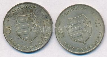 1947. 5Ft Ag "Kossuth" (2x) T:2,2-