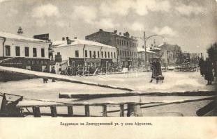 1905 Moscow, Moskau, Moscou; Russian Revolution, Moscow uprising in the winter of 1905. Barricades on Dolgorukovskaya street. Phototypie Scherer, Nabholz & Co. (worn corners)