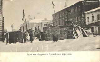 1905 Moscow, Moskau, Moscou; Russian Revolution, Moscow uprising in the winter of 1905. Barricades on the street. Phototypie Scherer, Nabholz & Co. (worn corners)