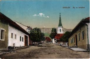 1928 Svedlér, Svedlár; Ágostai evangélikus templom, utca / street, church (EK)