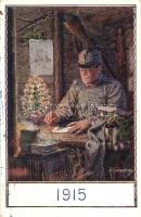 A K.u.K. hadsereg katonája 1915 karácsonyán levelet ír / Soldier of the Austro-Hungarian Army writing letters on Christmas Eve of 1915, Franz Joseph s: Kuderna