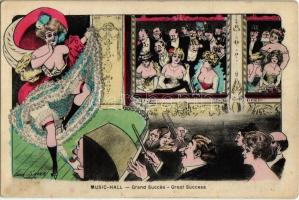 Grand Succes / Music Hall - Great Success. French gently erotic art postcard s: Xavier Sager