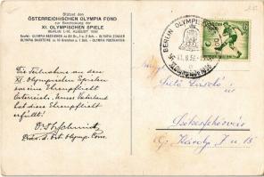 1936 Berlin XI. Olympische Spiele / Summer Olympics in Berlin advertisement card, So. Stpl s: Schrof...