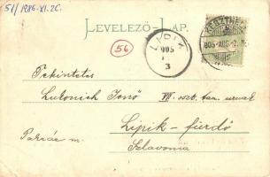 1905 Keszthely, Vasúti indóház, vasútállomás, vasutasok. Kiadja Sujánszky József (EB)