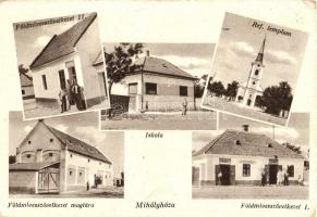 Mihályháza, Földmívesszövetkezet I.-II. számú üzlete és magtára, Iskola, Református templom (kopott sarkak / worn corners)