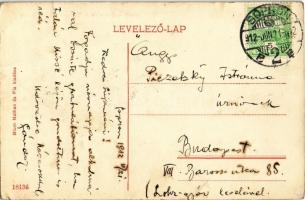 1912 Sopron, Kossuth Lajos utca és villamos, Kraus Ferenc üzlete. Blum Nathan és fia kiadása (EK)