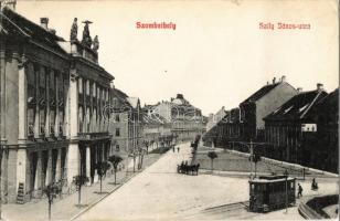 1908 Szombathely, Szily János utca, Püspöki palota, villamos. Granitz Vilmos 911. (fa)
