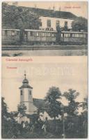 Isaszeg, vasútállomás vonattal, templom és temető (EK)