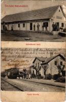 1908 Mátraballa, Vasútállomás, gőzmozdony, vonat, vasutasok. Mátraballai fogy. szövetkezet üzlete és saját kiadása (felületi sérülés / surface damage)