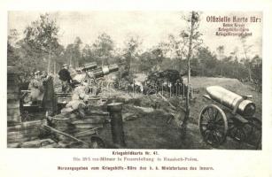 Kriegsbildkarte Nr. 41. Die 30,5 cm Mörser in Feuerstellung in Russisch-Polen. Kriegshilfsbüro / WWI Austro-Hungarian K.u.K. and German military postcard, 30,5 cm caliber mortar cannon in firing position