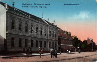 1915 Karánsebes, Caransebes; Törvényszéki palota, árus kosárral / forensic palace, court, vendor