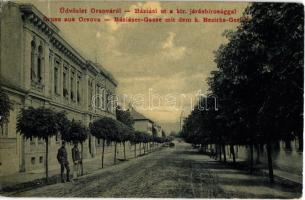 1914 Orsova, Báziási út, Királyi járásbíróság. W.L. 1516. / street view with county court (kicsit ázott sarok / slightly wet corner)