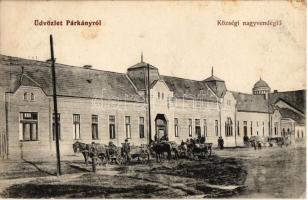 1912 Párkány, Stúrovo; Községi nagyvendéglő, lovaskocsik. W.L. 391. / restaurant with horse carts  (EK)