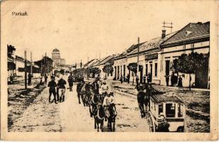 1921 Párkány, Stúrovo; cseh légionisták, Urbán (?) szálloda hintója / street view with Czech legions, chariot of a hotel (EK)