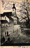 1916 Somorja, Csallóköz-Somorja, Samorín; Fő utca, templom / main street with church