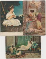 44 db RÉGI művészlap hölgyekkel, sok Stengel litho / 44 pre-1945 art motive postcards with ladies, m...