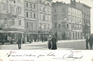 1902 Fiume, Rijeka; Adamich tér, F. A. Schnautz üzlete és saját kiadása / Piazza Adamich / square, Hotel Europa, shop (EM)