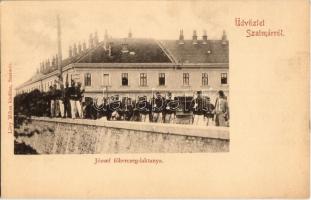 Szatmárnémeti, Szatmár, Satu Mare; József főherceg laktanya, katonák. Lövy Miksa kiadása / military barracks with soldiers