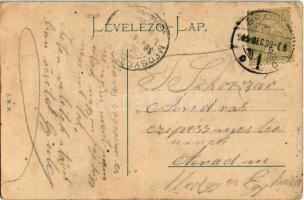 1905 Brassó, Kronstadt, Brasov; téli látkép. Boldog Újévet montázs pezsgős hölggyel a holdban / wint...