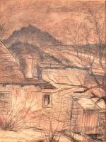 Mednyánszky jelzéssel: Ház részlet. Vegyes technika, papír, üvegezett keretben, 26×20 cm