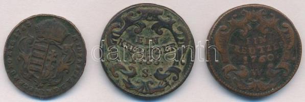 1763S 1kr Cu "Mária Terézia" + 1763. Rézdénár "Mária Terézia / zárt korona" + Au...