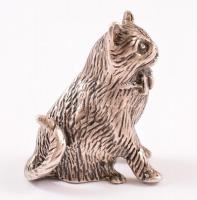 Ezüst(Ag) macska figura, jelzett, 4×3 cm, nettó: 39,4 g