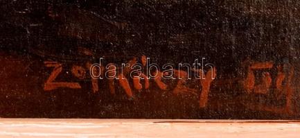 Zorkóczy jelzéssel: Patak az erdőszélen. Olaj, vászon-karton, kis gyűrődéssel, keretben, 58×77 cm