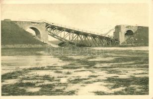 Weltkrieg 1914-1916. Gesprengte Eisenbahnbrücke am Strypa-Fluss / Vyhozeny zeleznicní most na Rece Strype 1915 / WWI Austro-Hungarian K.u.K. military, blown-up bridge over River Strypa. Feldpostkarte (EK)