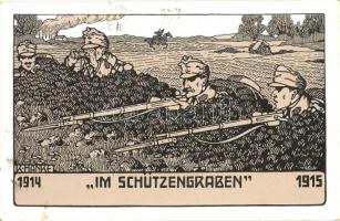 Im Schützengraben / WWI Austro-Hungarian K.u.K. military art postcard, soldiers in the trenches. M. Munk Nr. 942. s: K. Hanke + Kriegs-WHW 1942-1943 (swastika) So. Stpl.