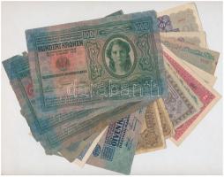 15db-os vegyes magyar és osztrák korona bankjegy tétel, közte egy pengő T:III,III-,IV