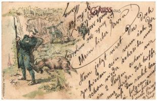 1904 Austro-Hungarian K.u.K. and German military art postcard, military humour. Verlag der Wiener Mode litho (fl)