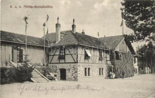 K.u.K. Militär-Schießstätte Theresienstadt / WWI Austro-Hungarian K.u.K. military shooting range in Terezín - from postcard booklet (ragasztónyom / glue mark)