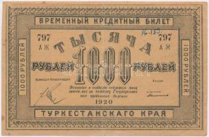 Orosz Polgárháború / Orosz Közép Ázsia / Turkesztán 1920. 1000R T:III Russian Civil War / Russian Central Asia / Turkestan District 1920. 1000 Rubles C:F Krause S1173