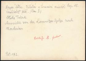 cca 1910 Magas-Tátra, kilátás a Lomnici-csúcsról északkelet felé, Erdélyi Mór felvétele, hátulján fe...