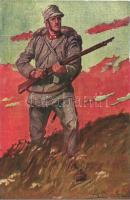 WWI Italian military art postcard, artist signed. Sacchetti e C. 400-20.