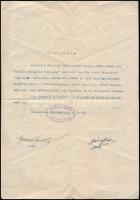 1943 Dunapentele, Dóra Pál (?-?) koronglövő világbajnok sportlövő Itt Légy nevű csikójának adásvételi szerződése, Pálhalmi Ménes bélyegzőjével, rajta aláírásokkal, közte Dóra Páléval is.