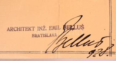 1928 Érsekújvár/Nové Zámky, Emil Belluš (1899-1979): Farkas Sándor bérházának tervrajzai, 2 db, az e...