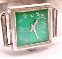 Ezüst(Ag) karóra, mechanikus, jelzett, 6,5×5,5 cm, bruttó: 25,3 g