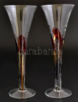 Iparművész fújt pezsgős pohár ( 2db), kézzel festett, hibátlan, m: 25 cm (2×)