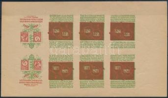1921 A félszázados magyar levélbélyeg emlékkiállítás emlékív látványos szineltolódással (pici szakadás)