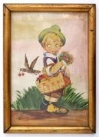 Thúróczy Mihály (?-?): Cseresznye tolvaj.  Akvarell, papír, üvegezett keretben, 29×20 cm