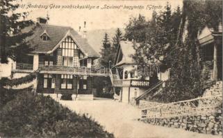 Rozsnyó, Roznava; Gróf Andrássy vadászkastélya a Szulova hegytetőn (Rozsnyói hegység). Kiadja Falvi Jenő / hunting lodge at Súlová in the Volovec Mountains (Volovské vrchy), castle (fl)