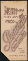 "Réthy Béla gyógyszerész Békéscsabán" pemetefű cukorka, kétoldalas számolócédula, az alján...