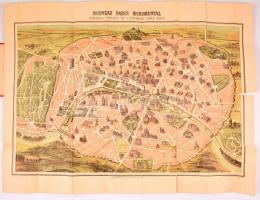 cca 1900 Nouveau Paris Monumental - Párizs emlékművei térkép, szakadt, vászon kötésben, 55×70 cm