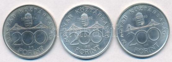 1992-1994. 200Ft Ag "MNB/Deák" (3xklf) T:1-,2