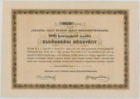 Jászladány 1911. "Jászsági Helyi Érdekü Vasut Részvénytársaság" elsőbbségi részvénye 200K-...