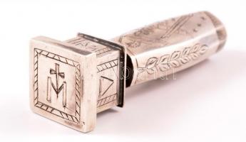 Szabadkőműves motívumokkal díszített ezüst pecsétnyomó. Jelzett, mesterjegyes.  / Freemason silver s...