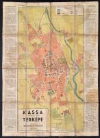 cca 1939-1940 Kassa tjh. sz. kir. város térképe, utcajegyzékkel, kiadja WIKO Litografiai és Könyvnyomdai Műintézet, 63x45 cm vászonra kasírozva, foltos.